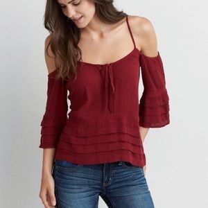 Maroon cold shoulder AE top